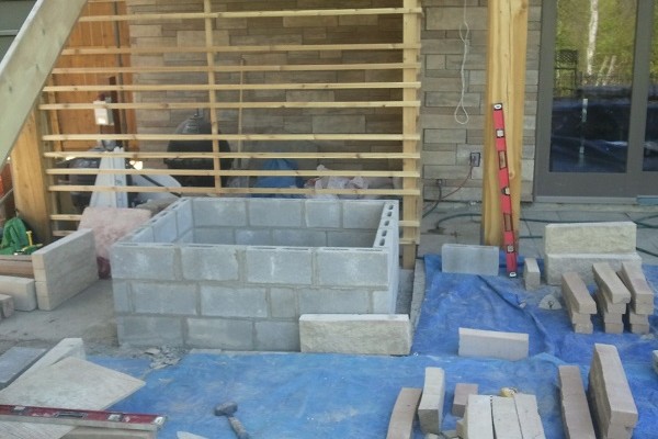 Concrete block and stone garden box